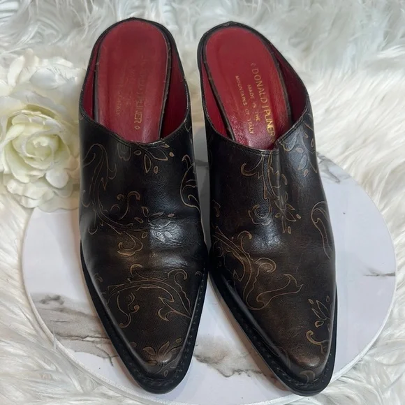 EUC Donald Pliner Perlie Italian Black Leather Embroidered Western Mules, 7.5M - Picture 2 of 14